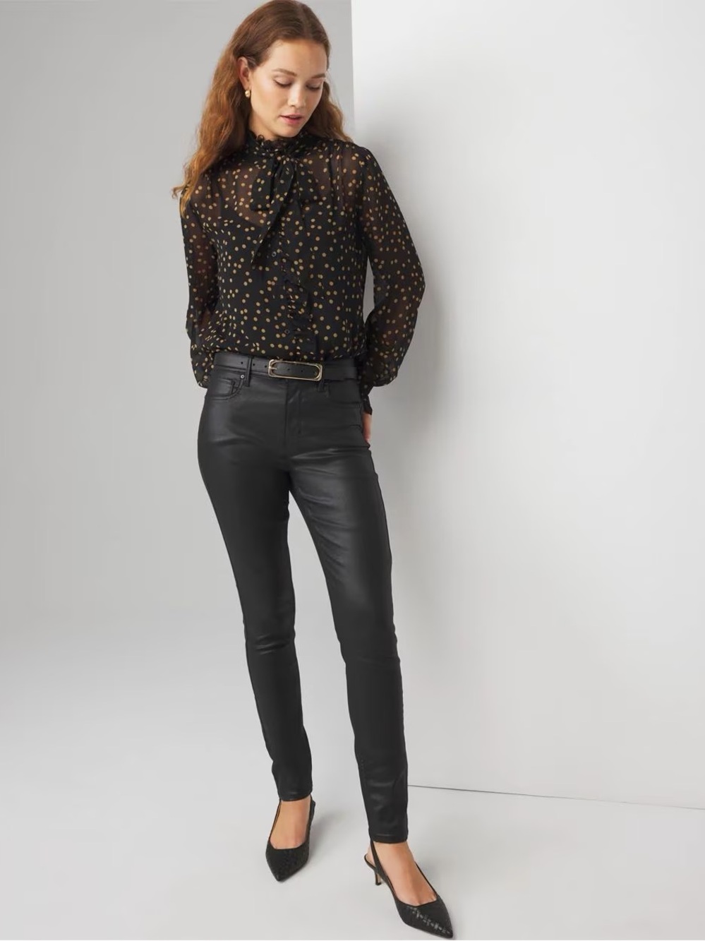 WHBM Black High-Rise Coated Skinny Jeans